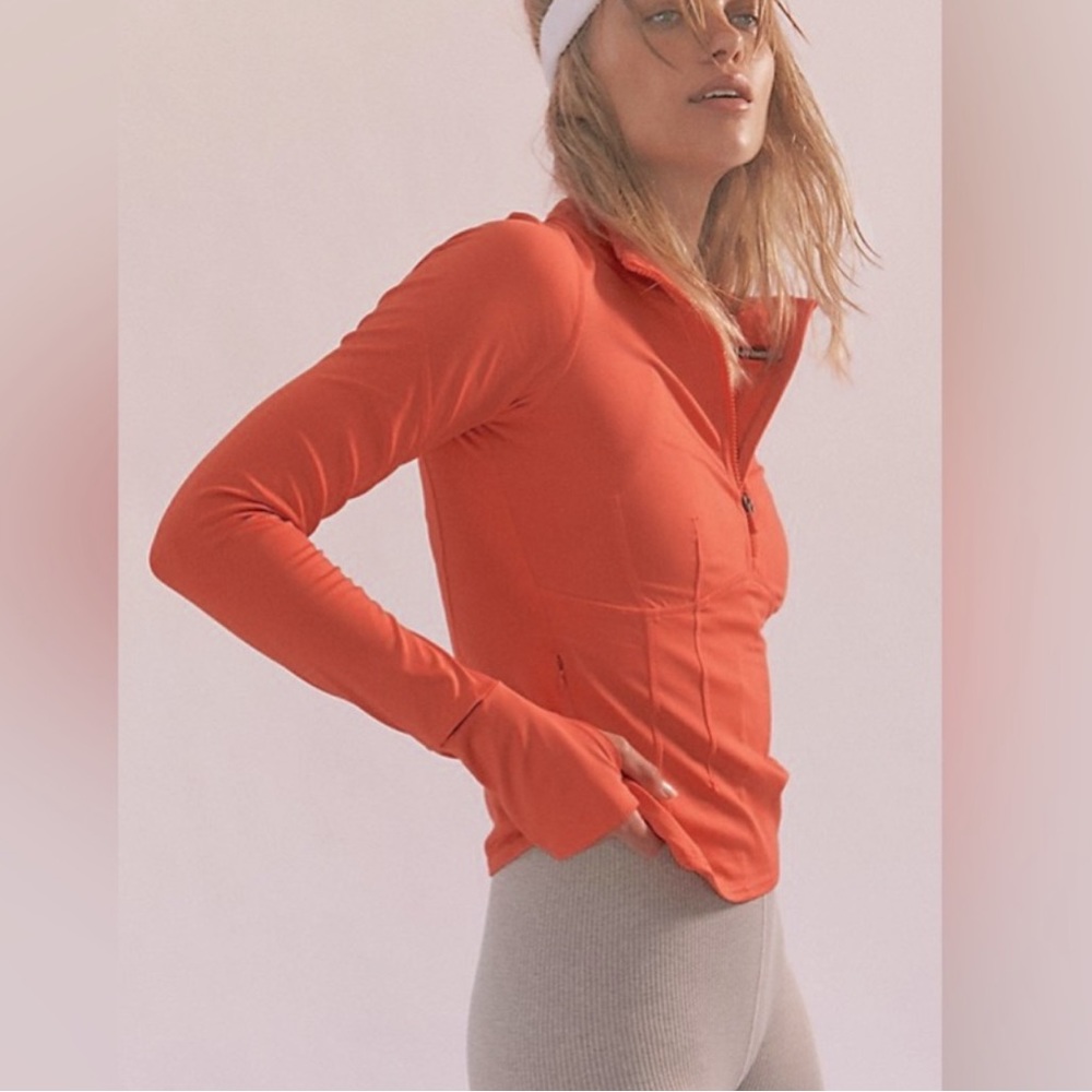 RARE Free People Movement Run The Course Half Zip Wild Papaya Small NWT